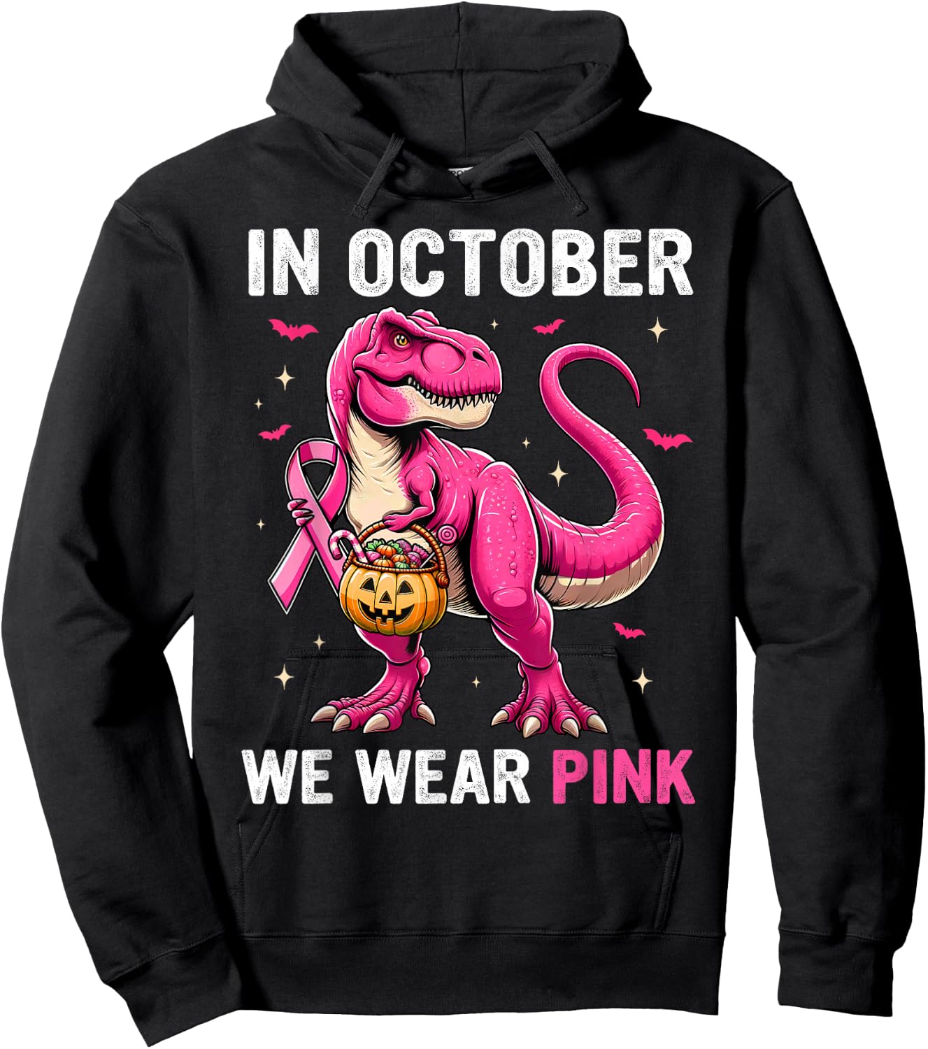 In October We Wear Pink Dinosaur Boys Kids Breast Cancer Hoodie - Hoodie | Black