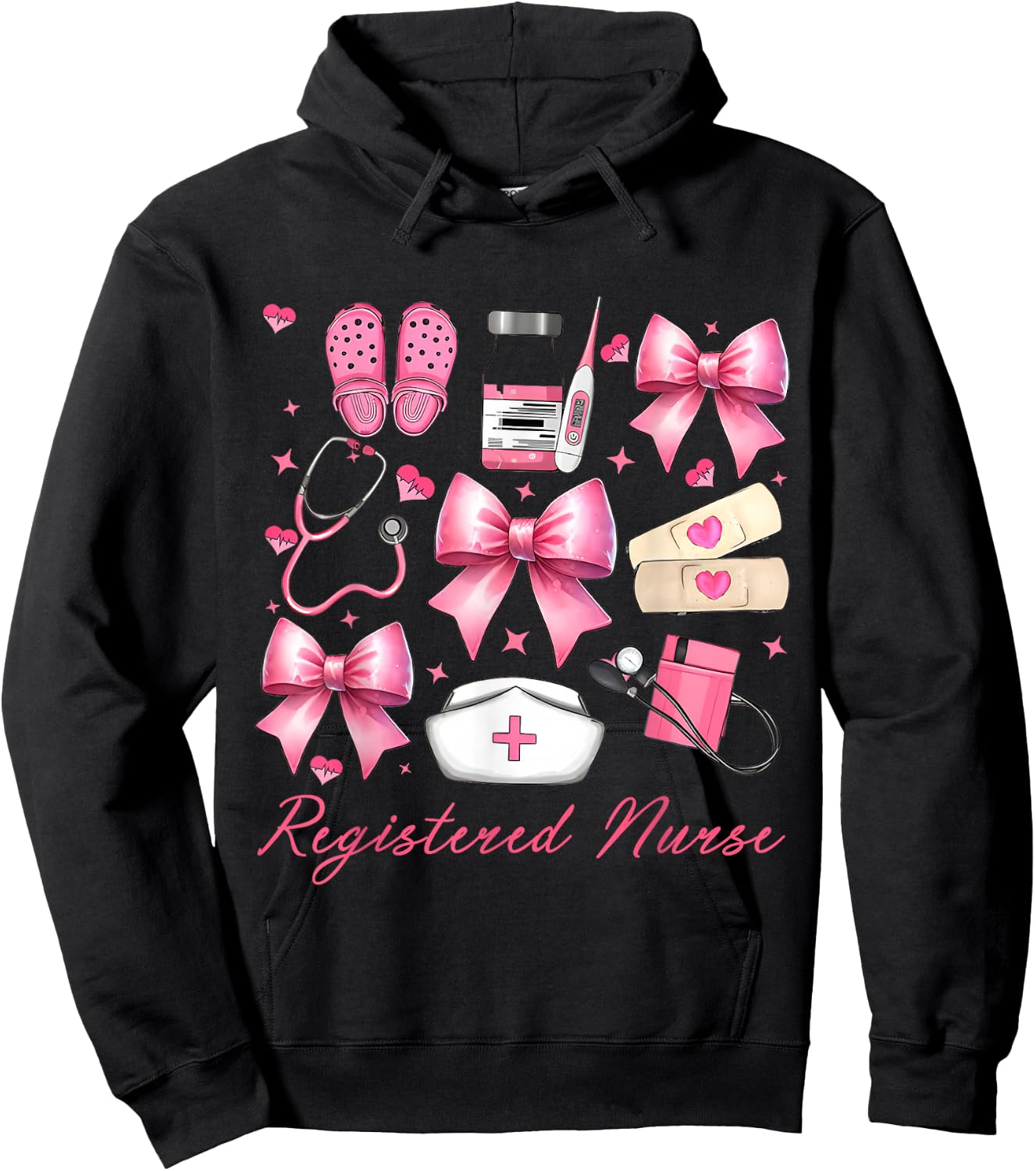 Cute Pink Coquette Bow Girly Registered Nurse Hoodie - Hoodie | Black