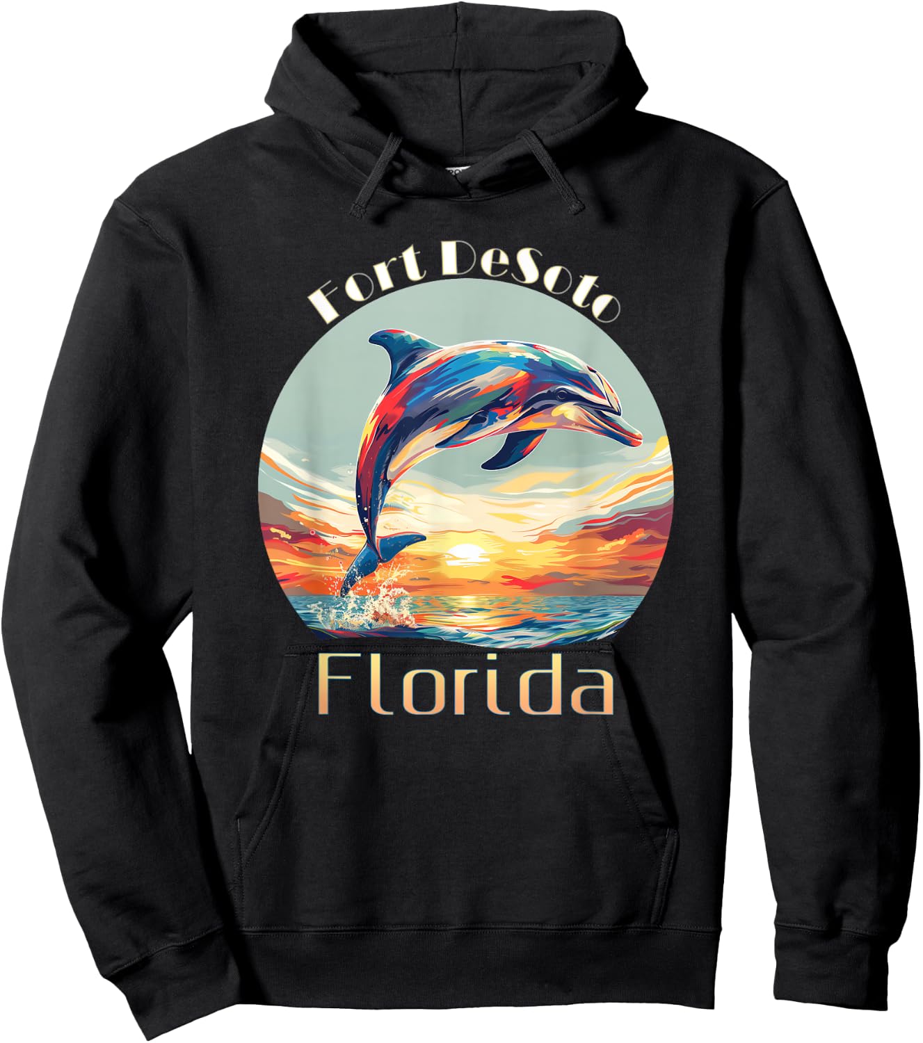 Fort DeSoto Florida Summer Vacation Beach Dolphin Hoodie - Hoodie | Black