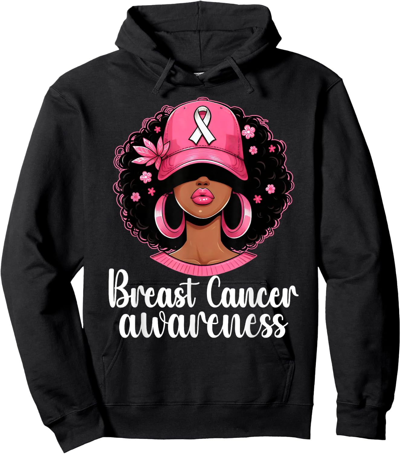In October We Wear Pink Black Woman Breast Cancer Awareness Hoodie - Hoodie | Black