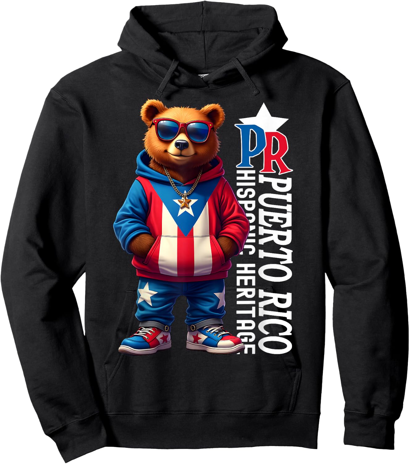 Funny Puerto Rico Flag Cute Teddy Bear Boricua Puerto Rican Hoodie - Hoodie | Black