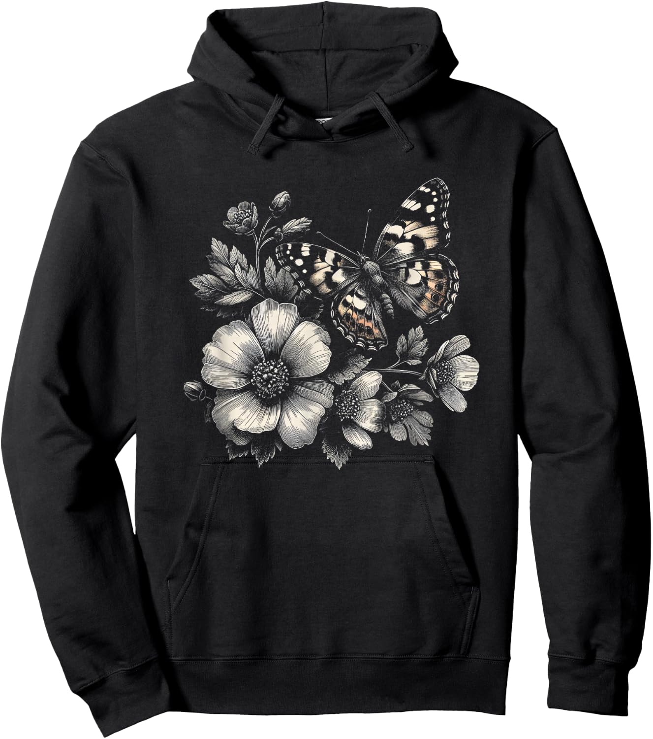 Butterfly with Flowers Graphic Art Design and Men Hoodie - Hoodie | Black