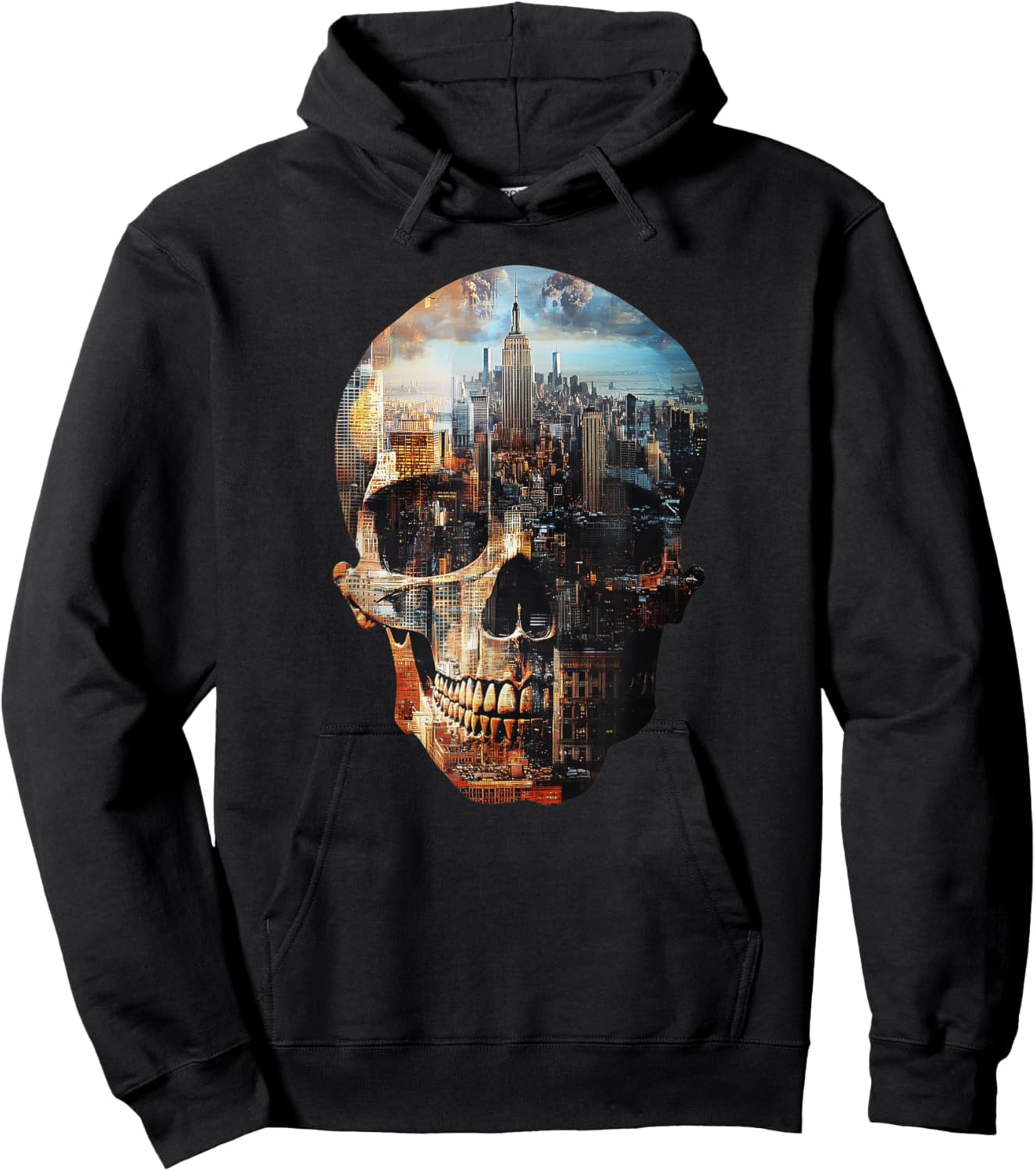 SKULL NEW YORK SKYLINE abstract Stylish Double exposure Hoodie - Hoodie | Black