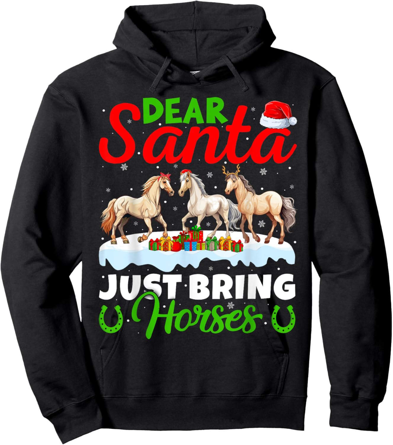 Horse Lover Dear Santa Just Bring Horses Christmas Hoodie - Hoodie | Black