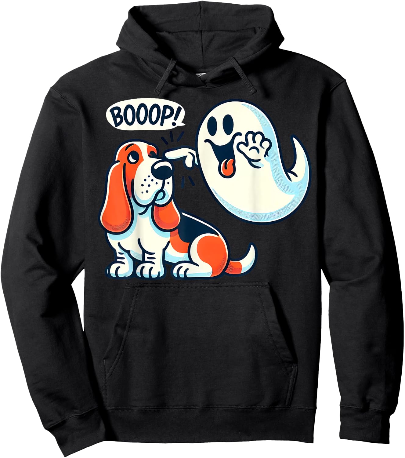 Funny Halloween Ghost Basset Hound Boop Easy Lazy Costume Hoodie - Hoodie | Black