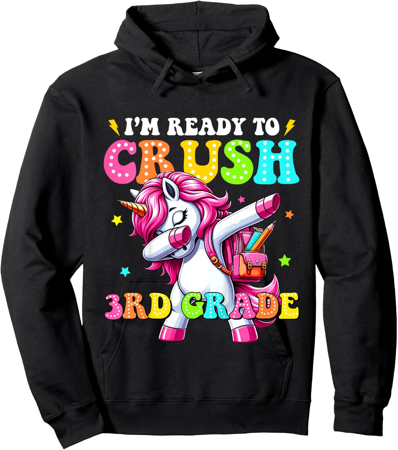 Kids Crush 3rd Grade Dabbing Unicorn Back to School Girls Kids Hoodie - Hoodie | Black