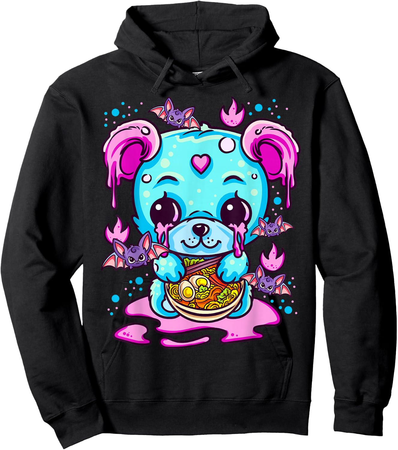 Cute Kawaii Creepy Pastel Goth Puppy Eating Ramen Noodles Hoodie - Hoodie | Black