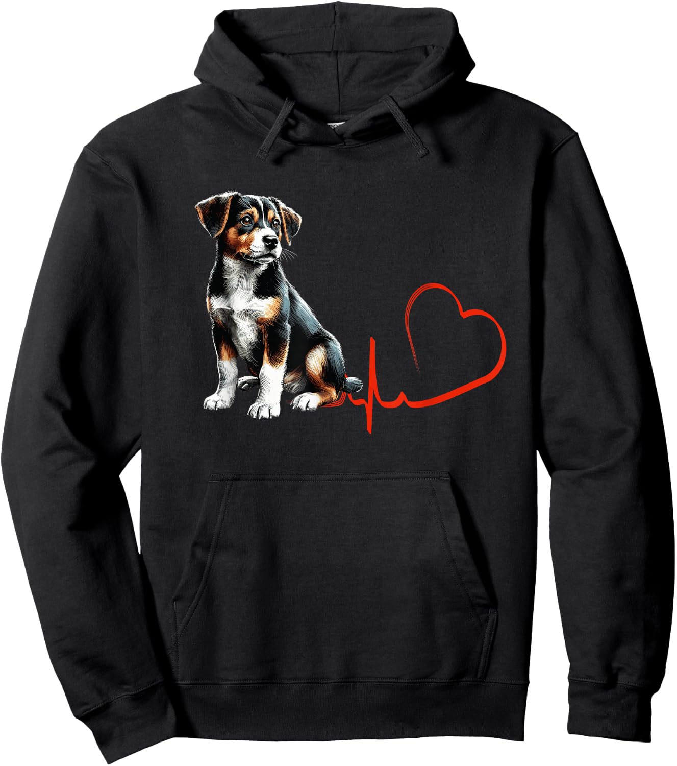 Mountain Feist Dog Heartbeat EKG Funny Dogs Owner & Lover Hoodie - Hoodie | Black