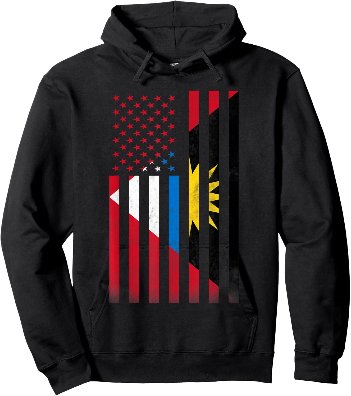 Half Antiguan & Barbudan Flag | Vintage American Inside USA Hoodie - Hoodie | Black