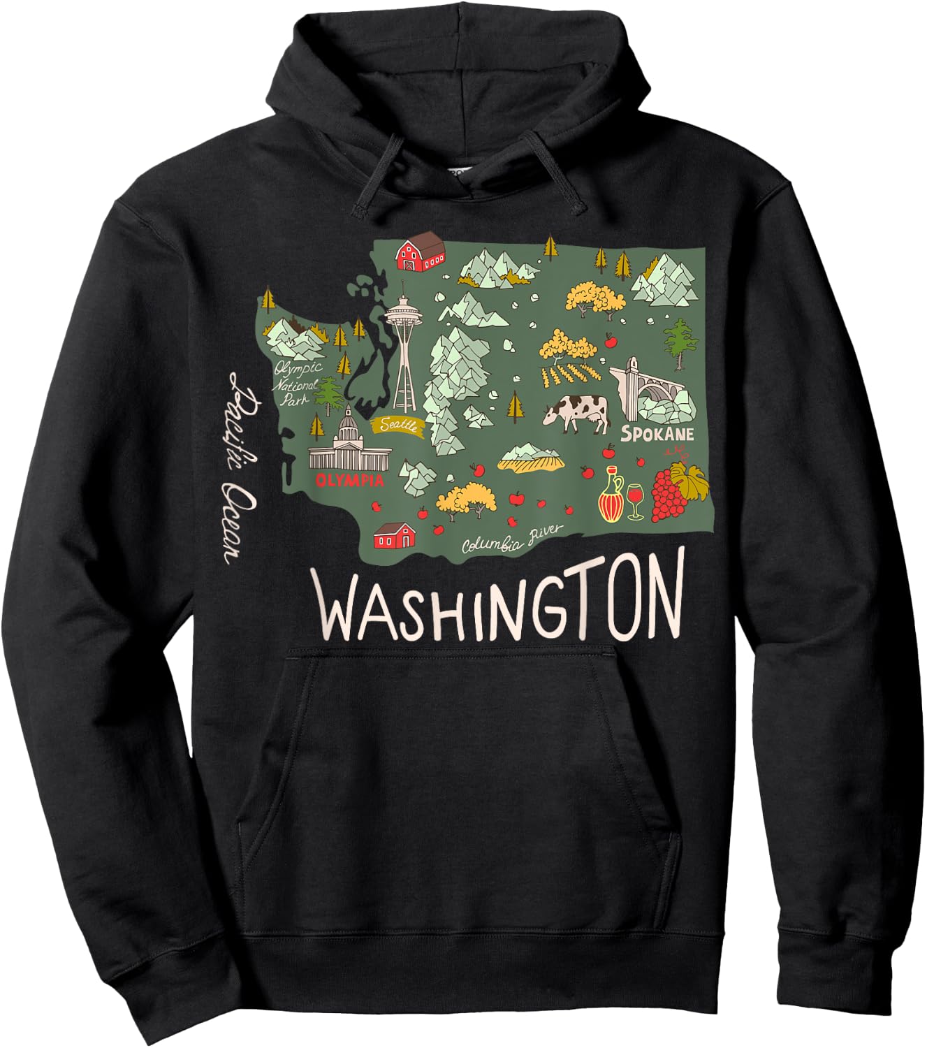 Vintage Washington Evergreen State Seattle Pacific Northwest Hoodie - Hoodie | Black