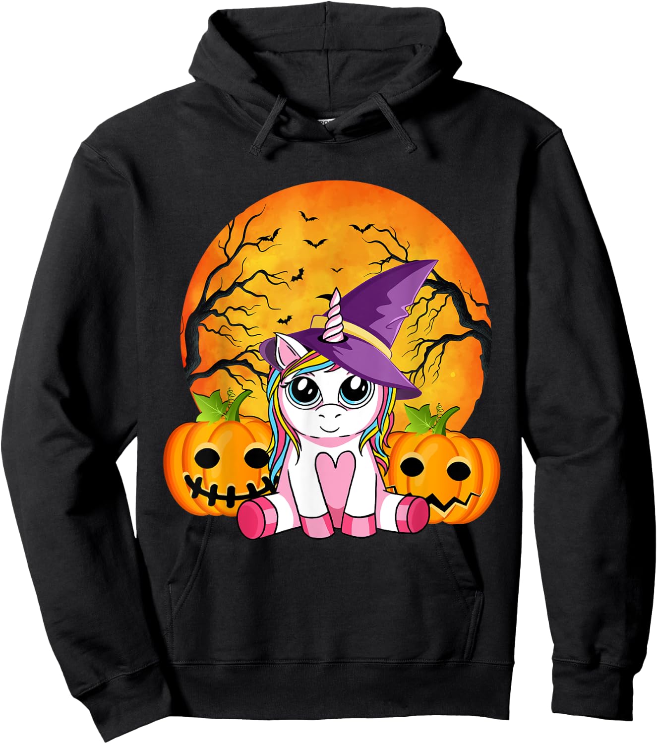 Cute Halloween Shirt Girls Women Witchy Unicorn Halloween Hoodie - Hoodie | Black