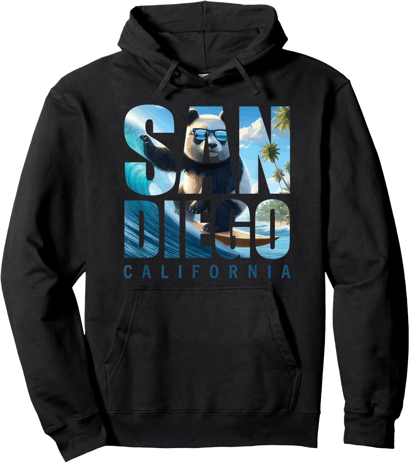 San Diego Panda Surfing California Beach Surf Women Girls Kids Hoodie - Hoodie | Black