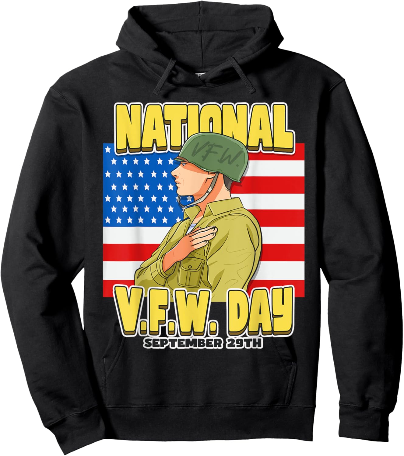 National V.F.W. Day September 29th USA flag Hoodie - Hoodie | Black