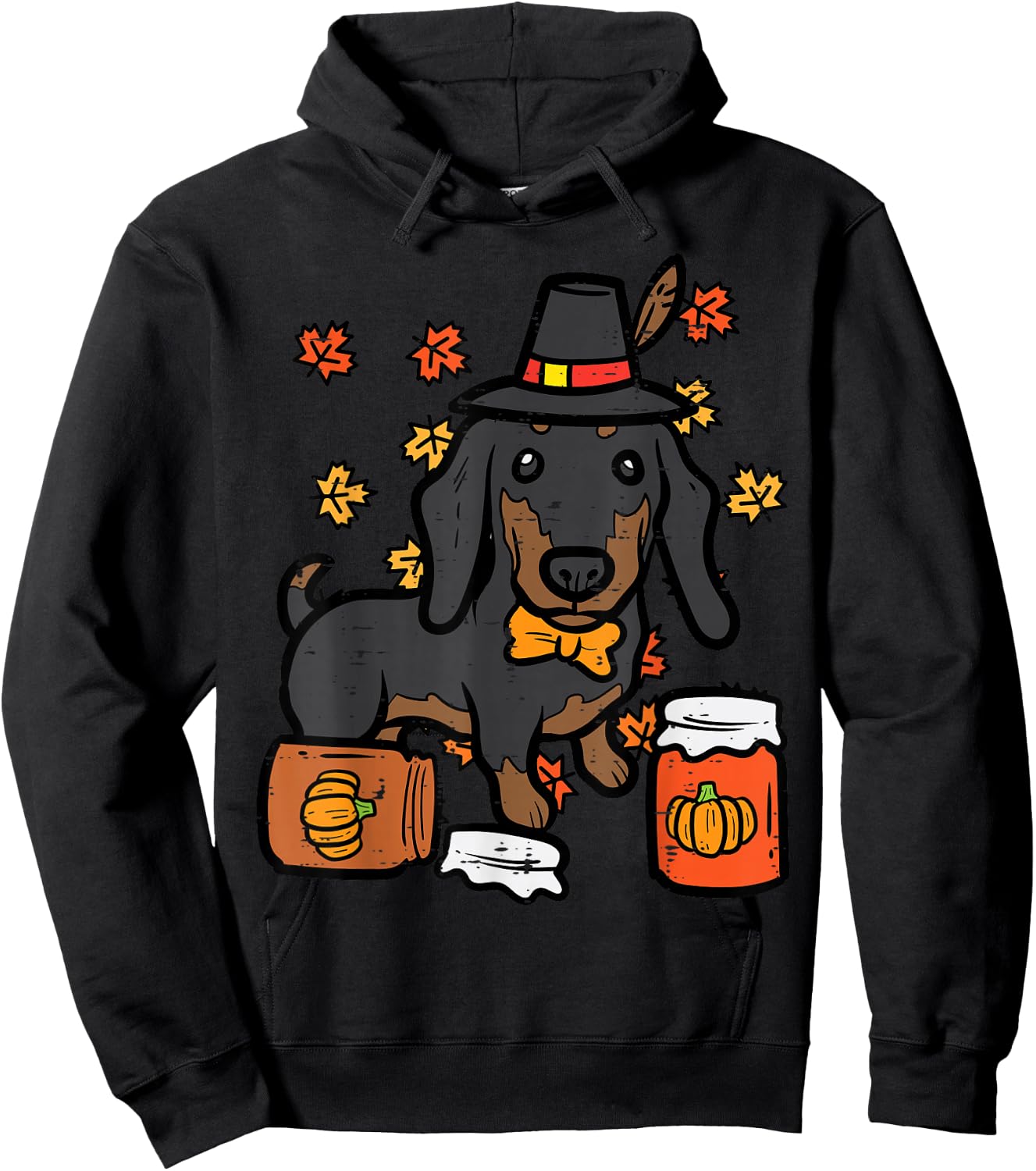 Thanksgiving Dachshund Sausage Hot Dog Autumn Men Women Kids Hoodie - Hoodie | Black