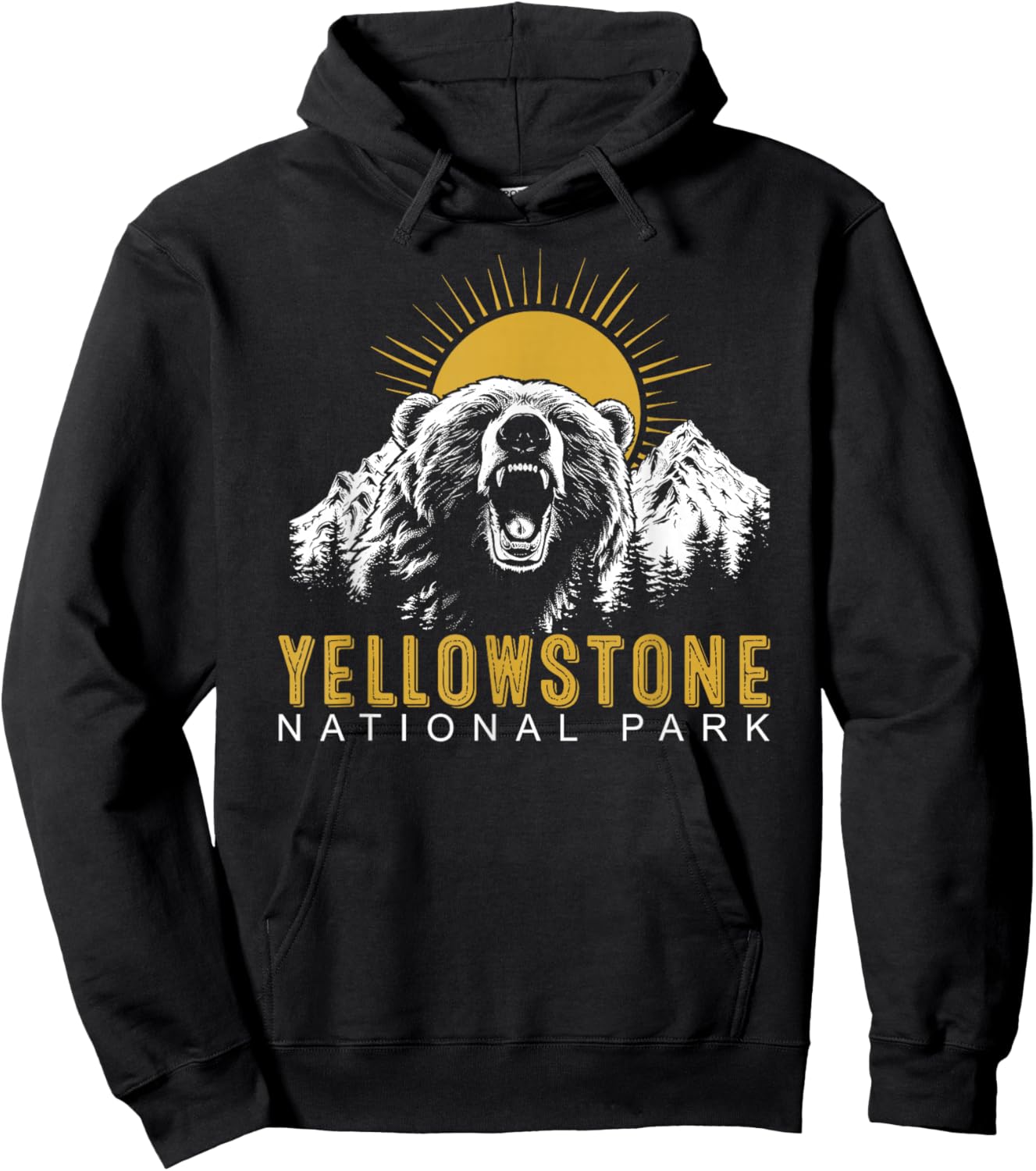 Yellowstone National Park Vintage Wild Bear Sunset Hoodie - Hoodie | Black