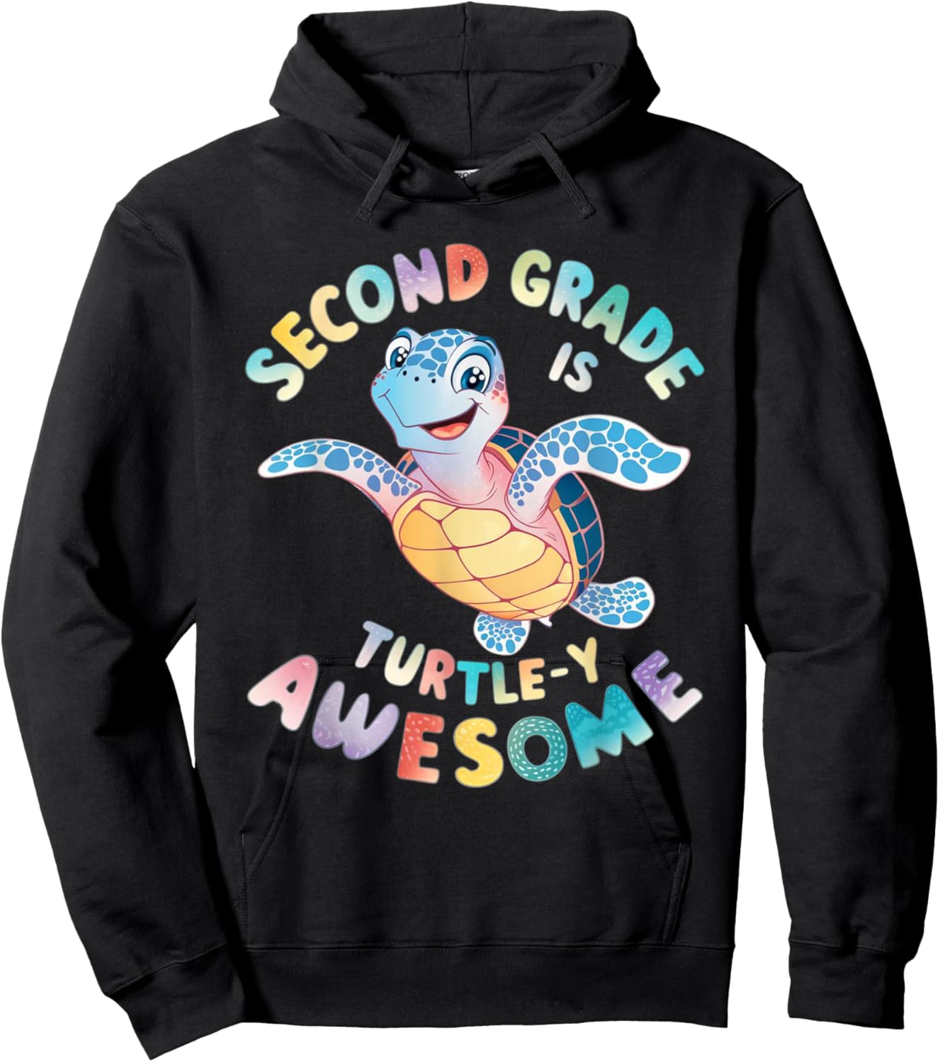 Colorful Second Grade Turtle Design Hoodie - Hoodie | Black
