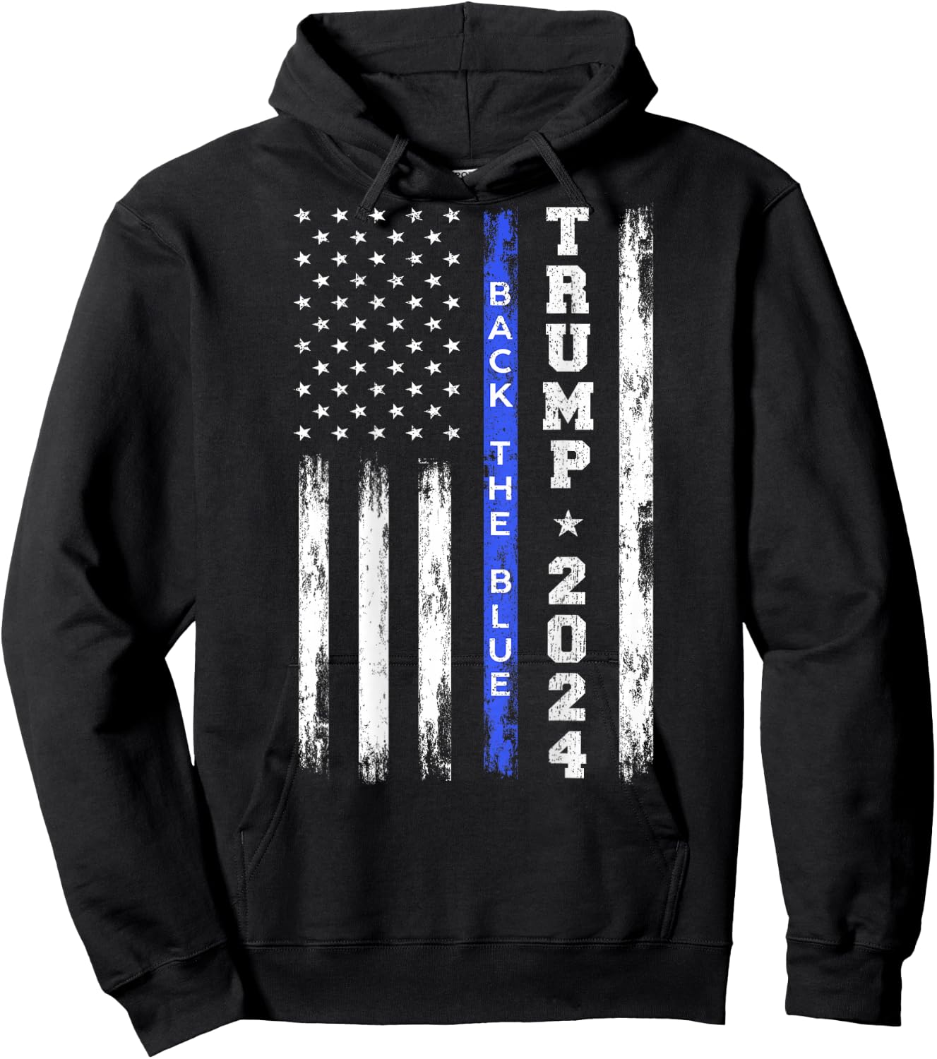 Trump 2024 Back The Blue Thin Blue Line American Flag Police Hoodie - Hoodie | Black