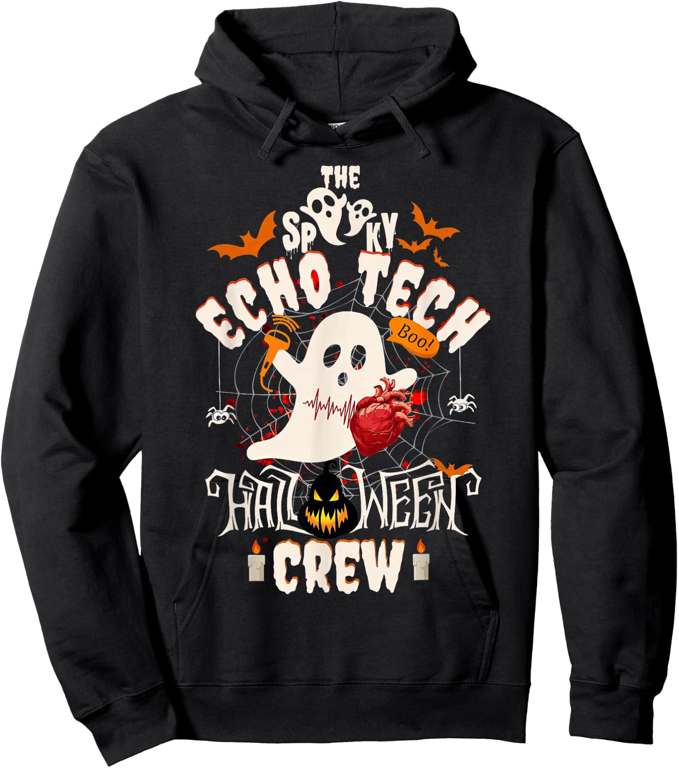 Spooky Echo Tech Halloween Crew Cardiac Sonographer Ghost Hoodie - Hoodie | Black