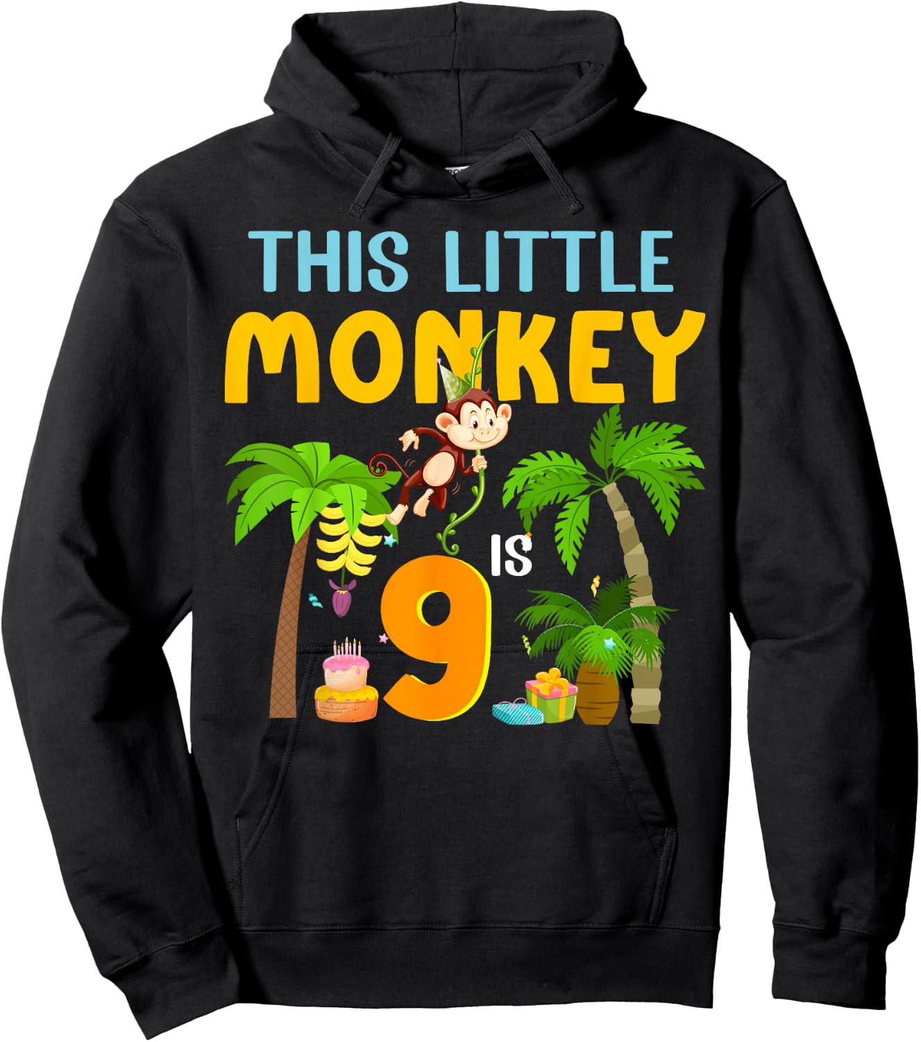 This Little Monkey Is 9 Jungle Animal 9th Bday 9 Years Old Hoodie - Hoodie | Black