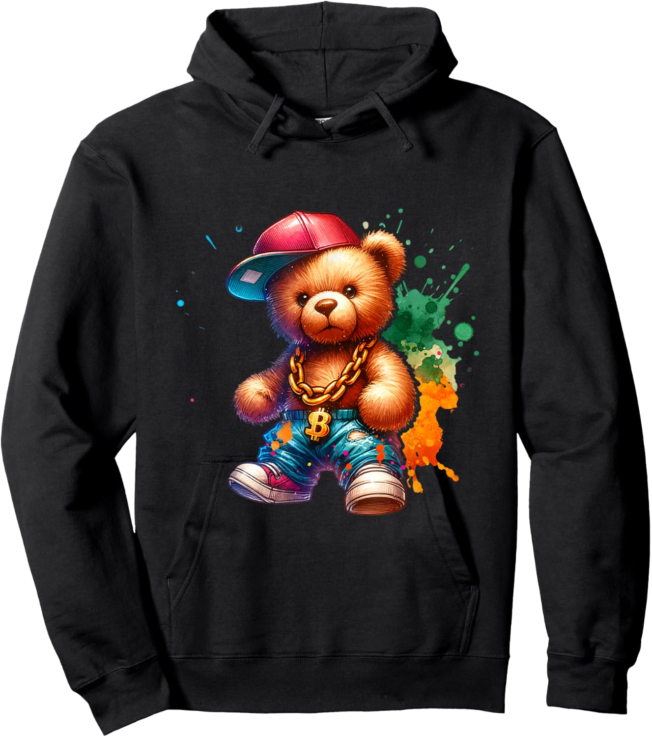 Hip Hop Bear Colourful Teddy Bear Urban Gangster Teddy Bear Hoodie - Hoodie | Black