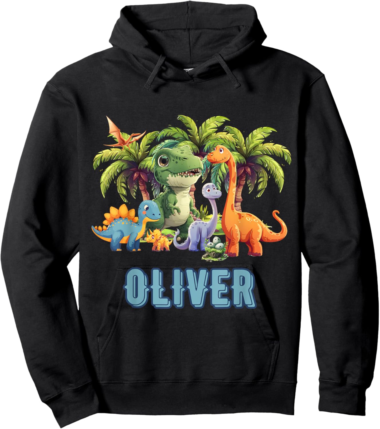 OLIVER Dinosaur Personalized Custom First Name Toddler Fun Hoodie - Hoodie | Black