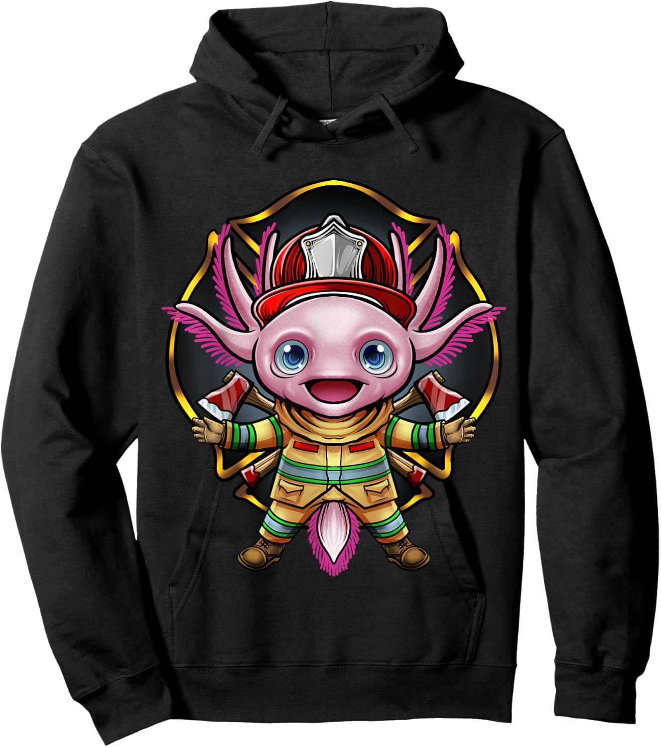 Axolotl Firefighter Fireman Helmet Ax Bunker Gear Fire Chief Hoodie - Hoodie | Black