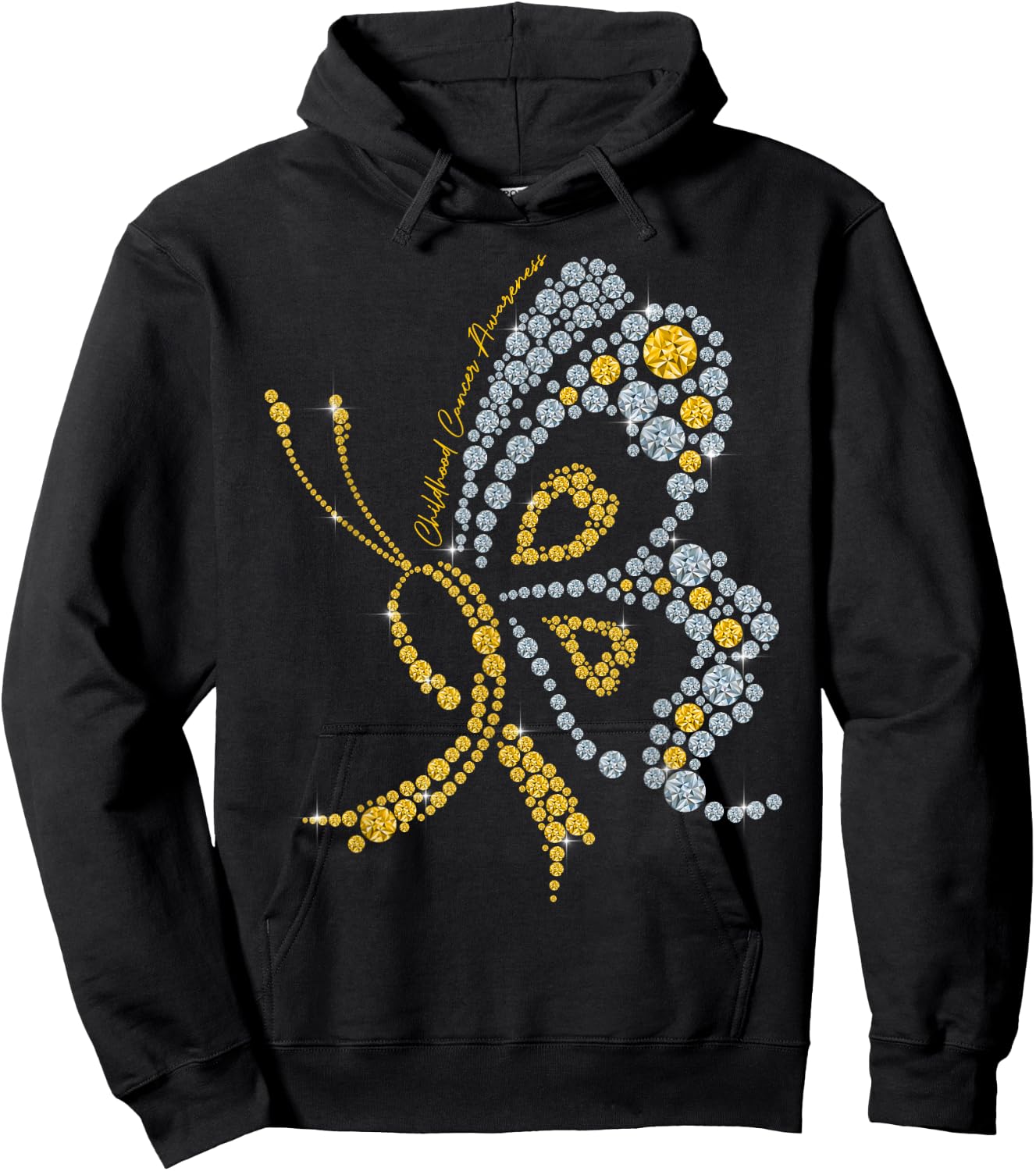 Childhood Cancer Awareness Gold Butterfly Warrior Supporter Hoodie - Hoodie | Black