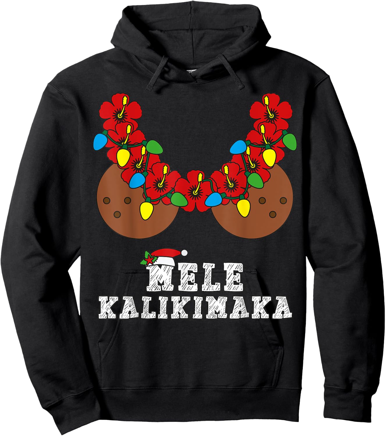 Christmas in July Mele Kalikimaka Coconut Bra Hawaiian Beach Women Hoodie - Hoodie | Black