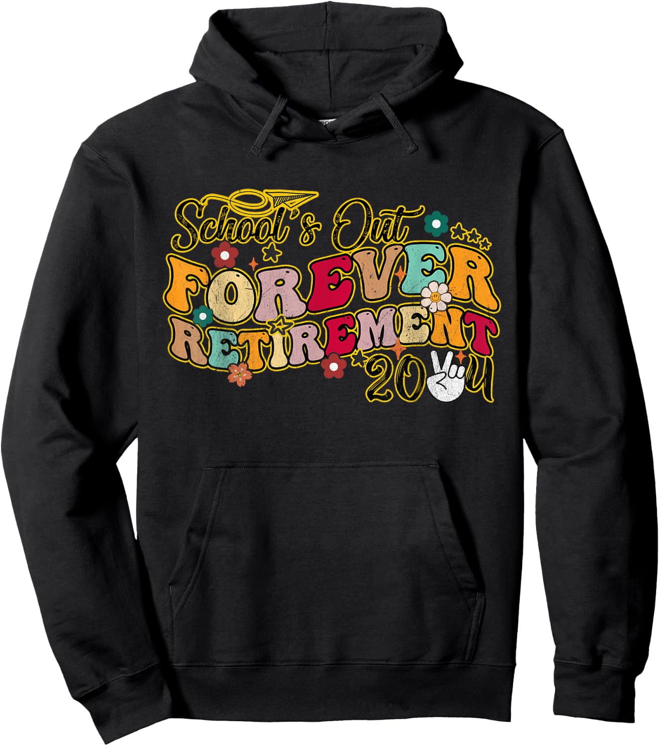 Groovy Retired Summer 2024 School's Out Forever Retirement Hoodie - Hoodie | Black
