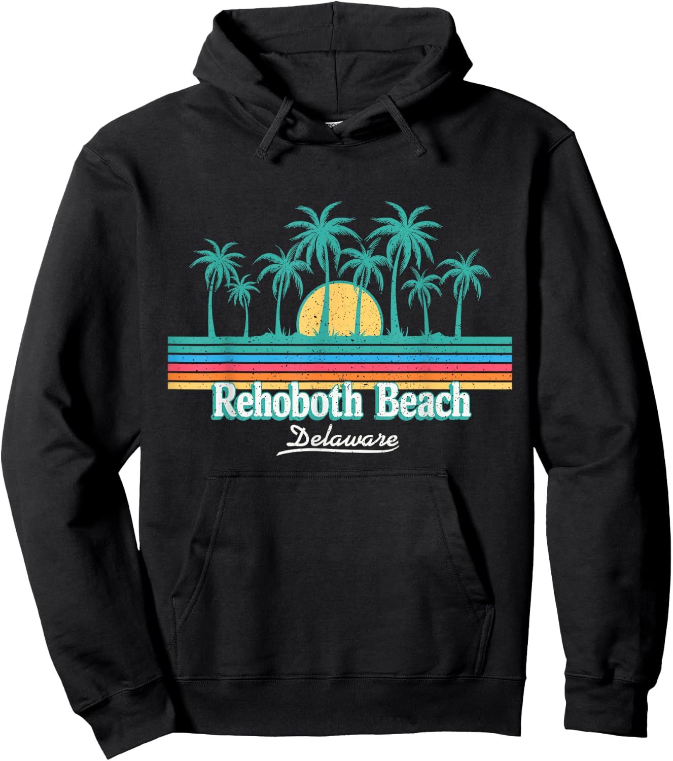 Rehoboth Beach Delaware Sunset Palm Trees Retro 70s 80s Hoodie - Hoodie | Black