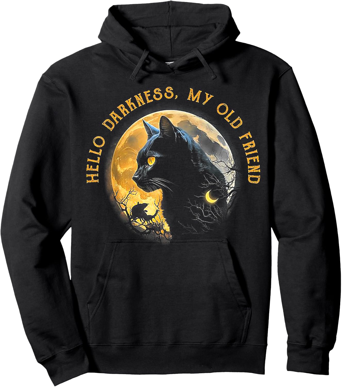 Hello Darkness My Old Friend Funny Cat Moon Hoodie - Hoodie | Black