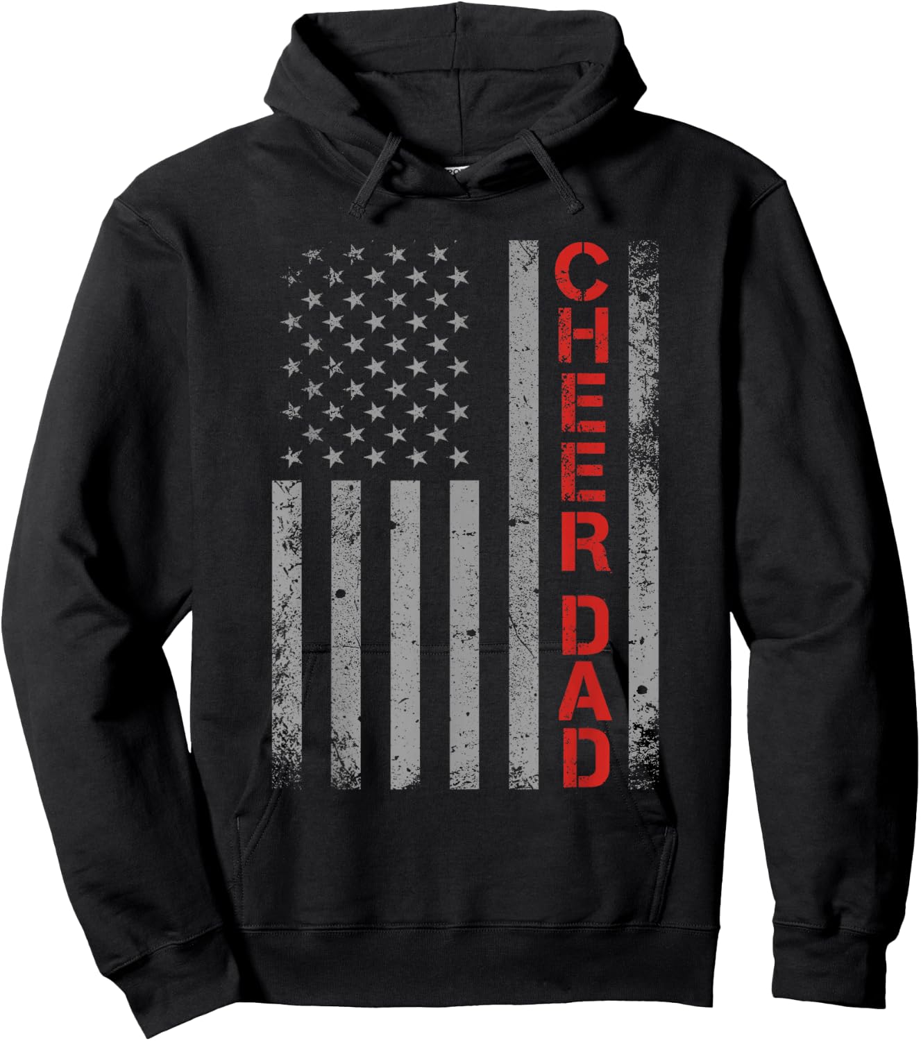 American Flag Cheer Dad Vintage Patriotic Father Cheerleader Hoodie - Hoodie | Black