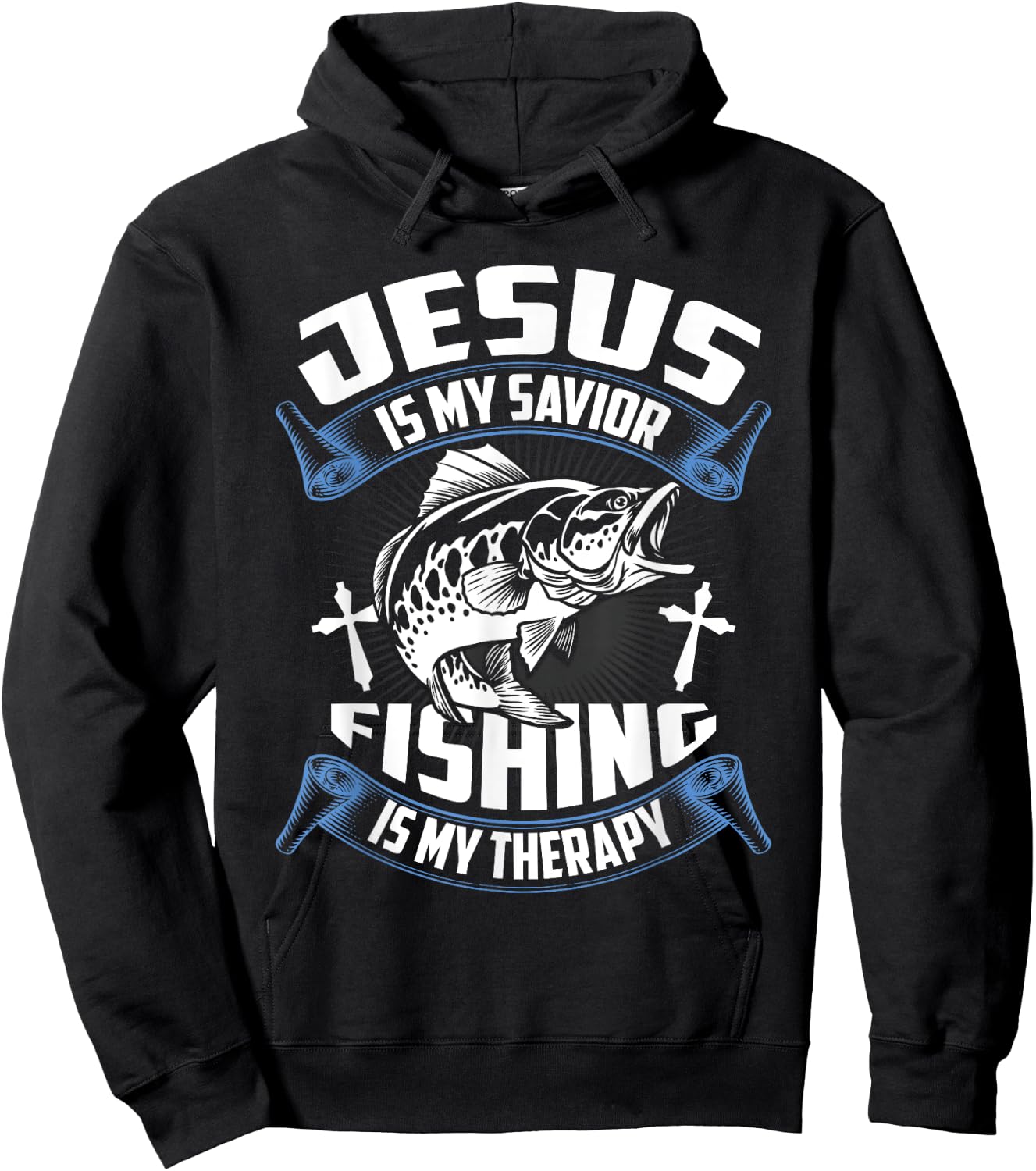 Jesus Is My Savior Fishing Is My Therapy Christian Fishermen Hoodie - Hoodie | Black
