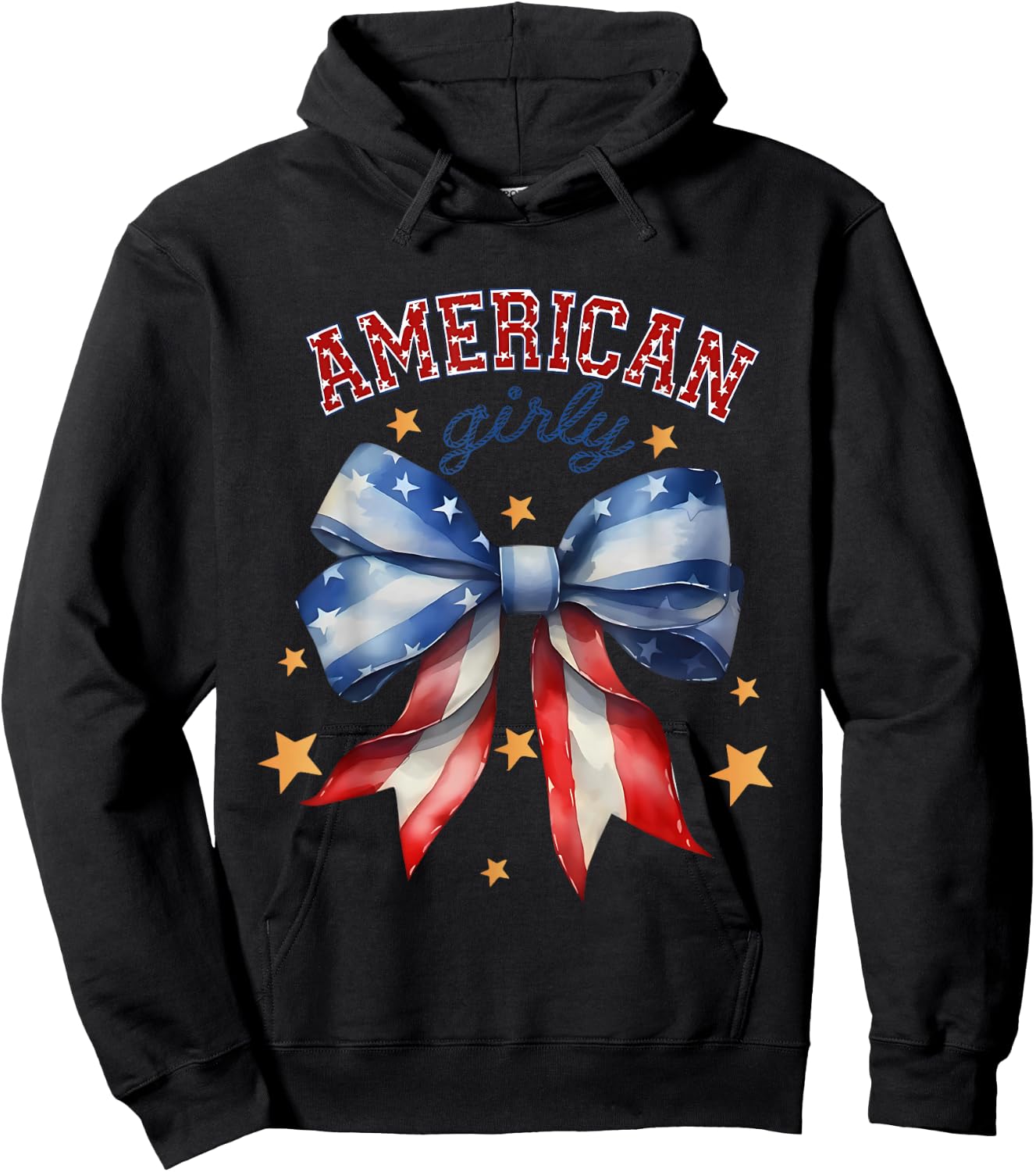 American Girly Coquette Bow 4th of July Flag Women Girls Hoodie - Hoodie | Black