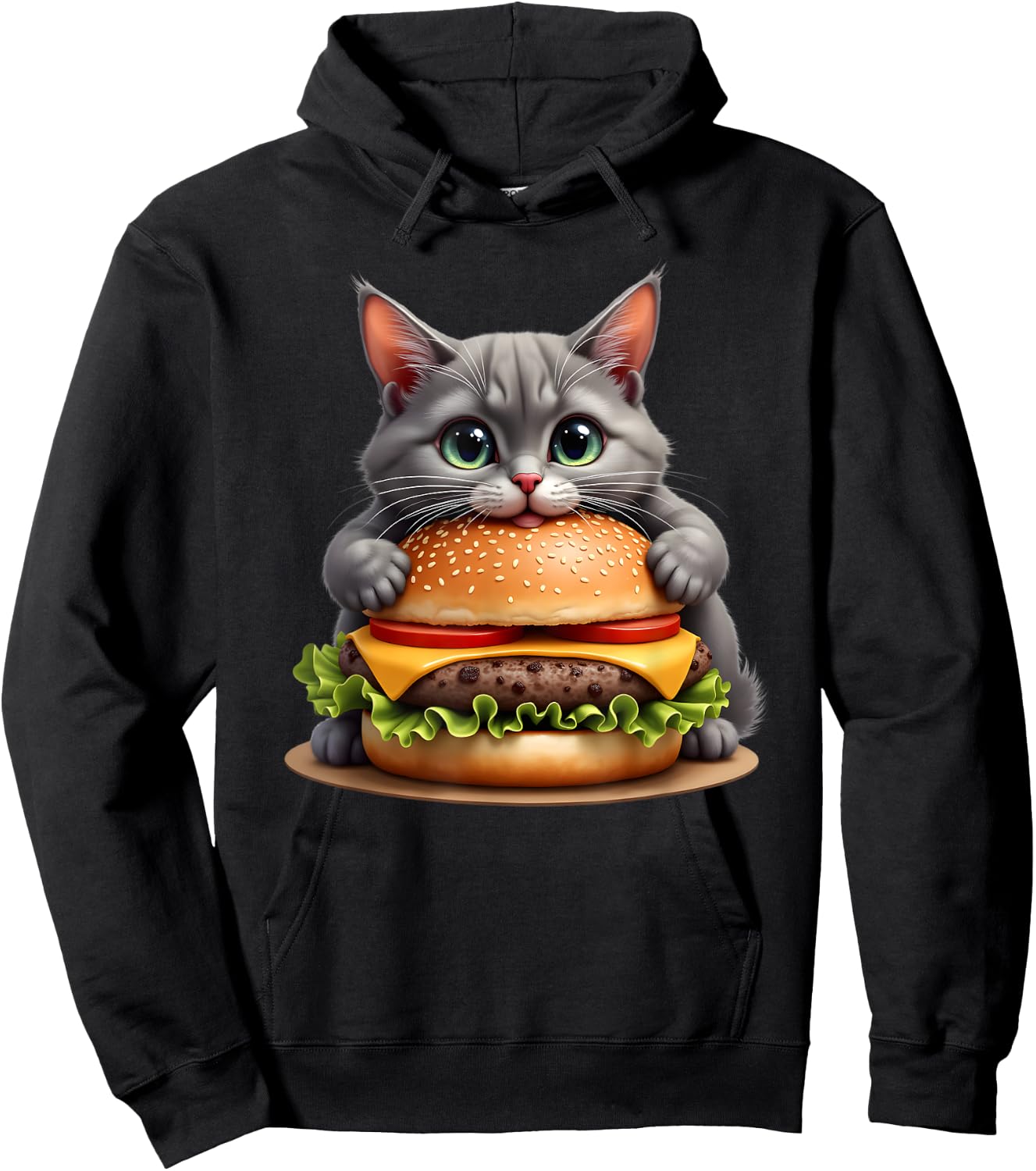 Funny Fast Food Cat Burger Lover Cute Cats Cheeseburger Women Kids Hoodie - Hoodie | Black
