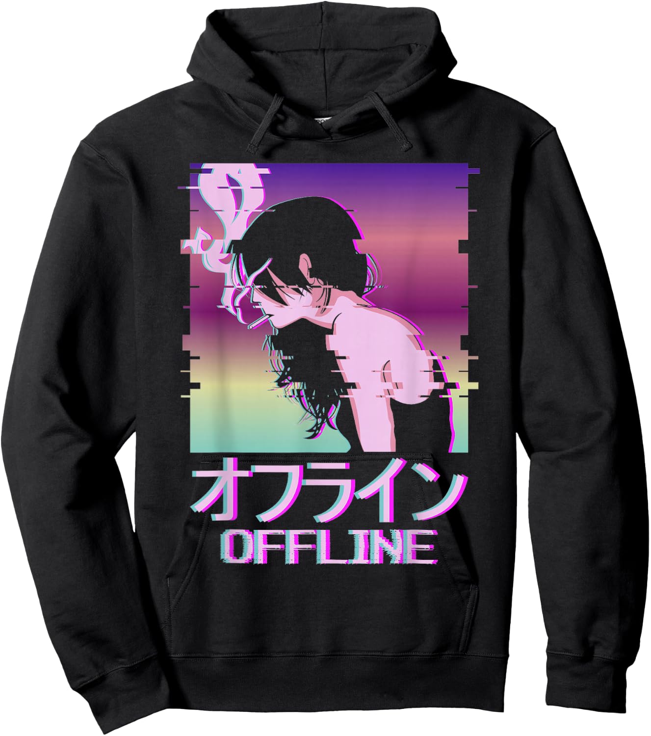Offline Japanese Vaporwave Alt Indie Aesthetic Anime Girl Hoodie - Hoodie | Black