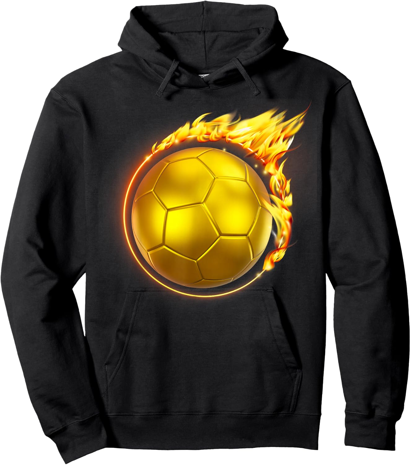 Gold Soccer Ball Flames Flaming Flying Soccer Ball on Fire Hoodie - Hoodie | Black
