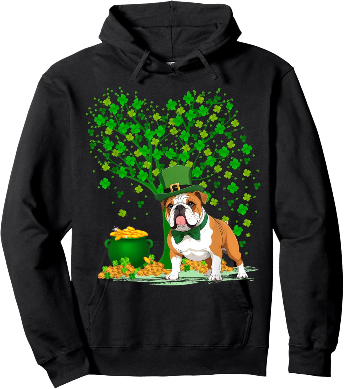 Shamrock Tree Leprechaun Hat English Bulldog St Patricks Day Women Kids Hoodie - Hoodie | Black