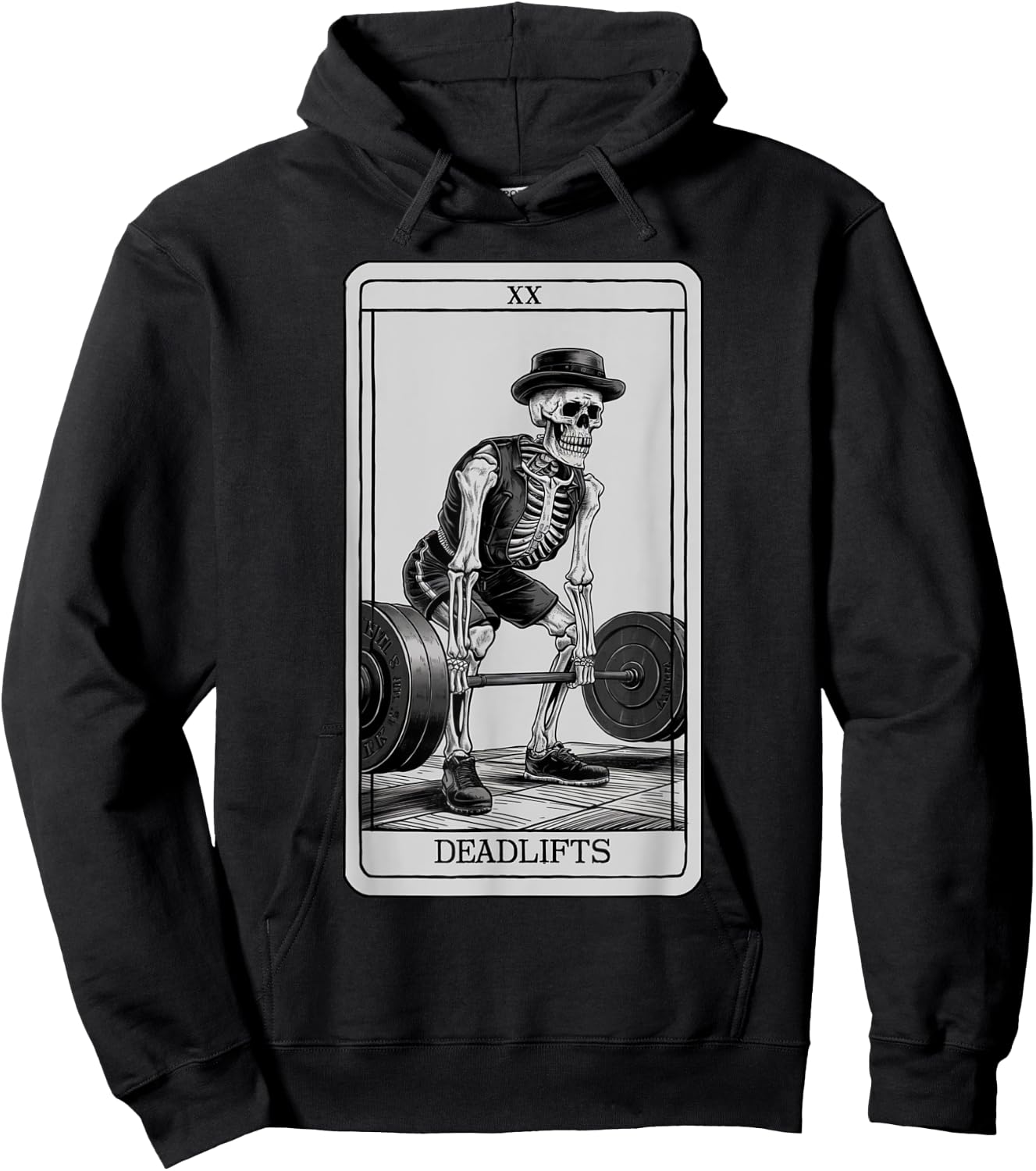 Skeleton Tarot Card Deadlifts Powerlifting Weightlifting Gym Hoodie - Hoodie | Black