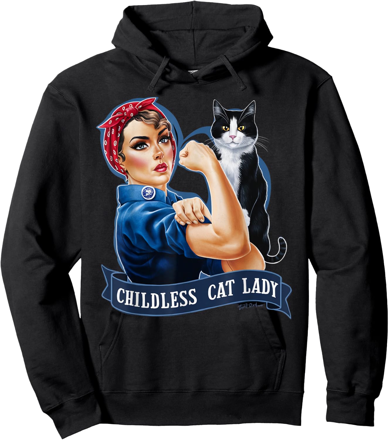 Childless Cat Lady Design Rosie the Riveter Hoodie - Hoodie | Black