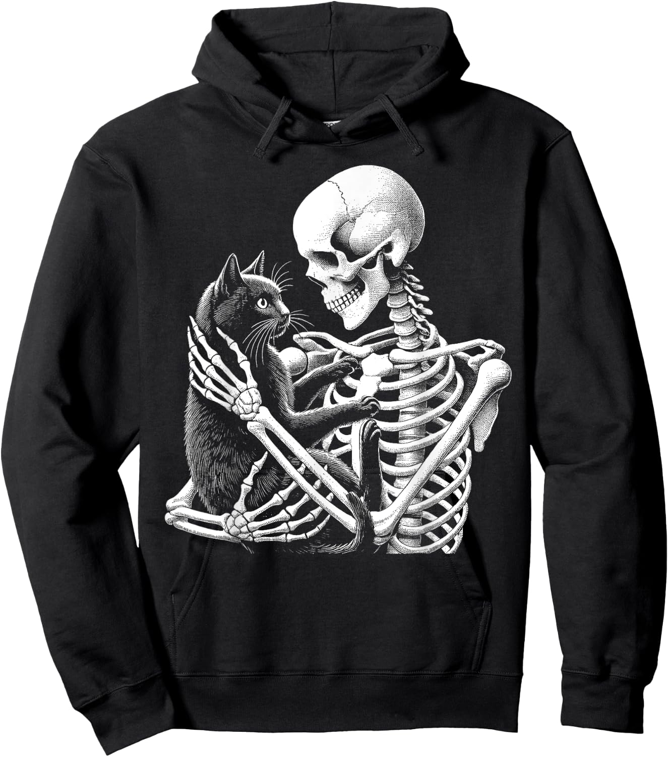 Skeleton Holding A Cat Funny Lazy Halloween Costume Skull Hoodie - Hoodie | Black
