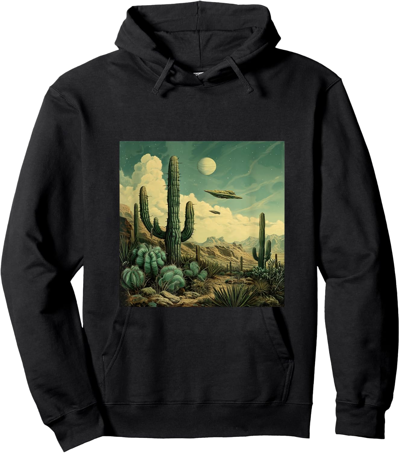 Flying Aliens UFO Cactus Desert Hoodie - Hoodie | Black