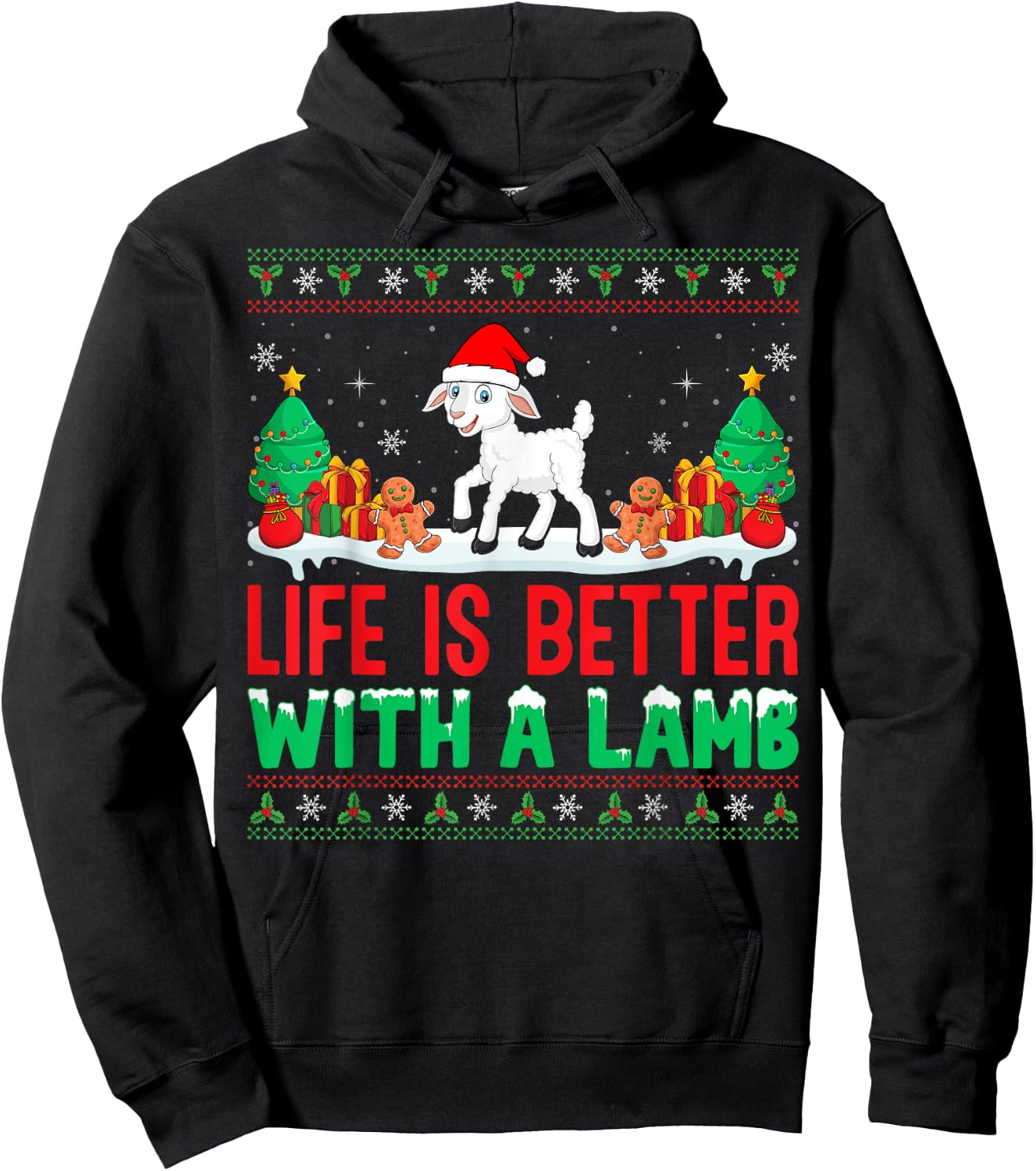 Life Is Better With A Lamb Santa Hat Ugly Christmas Lamb Hoodie - Hoodie | Black