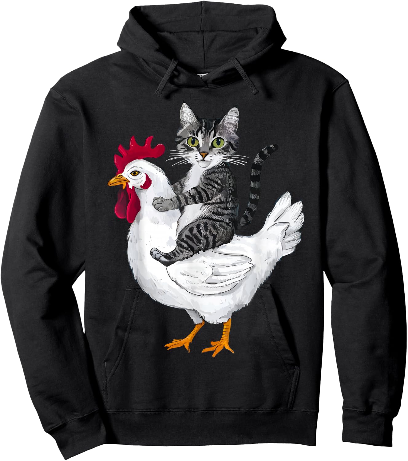 Funny Cat on a Chicken Lover Hoodie - Hoodie | Black