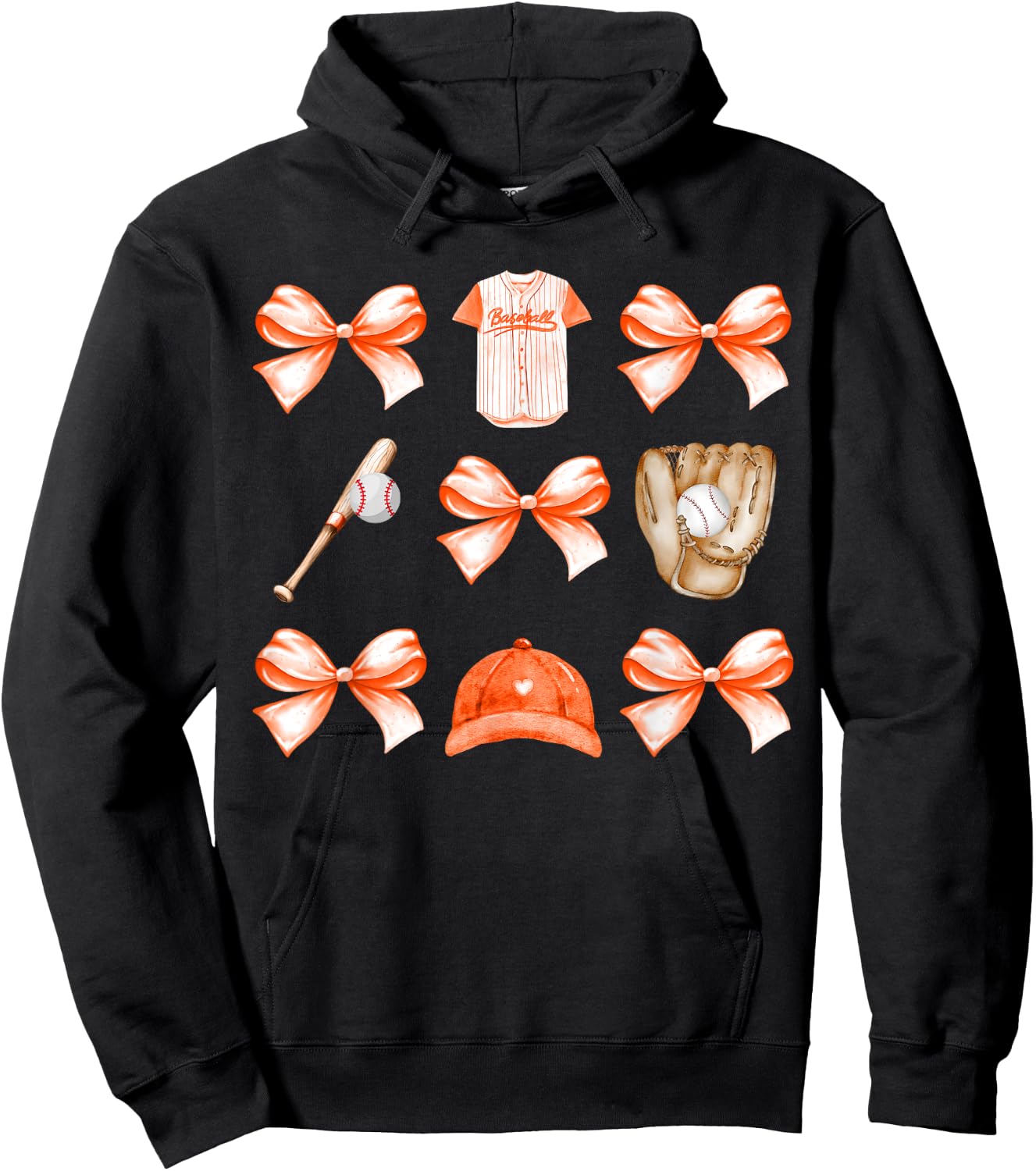 Baseball Game Day Orange Coquette Bow Baseball Mom Retro Hoodie - Hoodie | Black