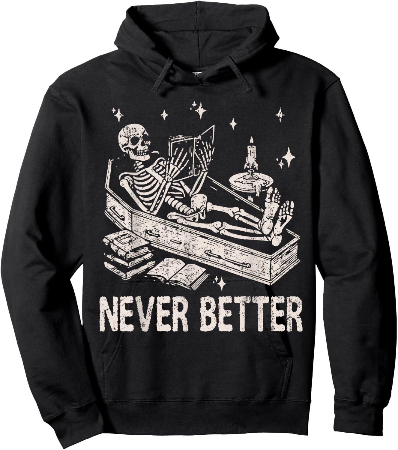 Funny Skeleton Reading Book In Coffin Never Better Halloween Hoodie - Hoodie | Black