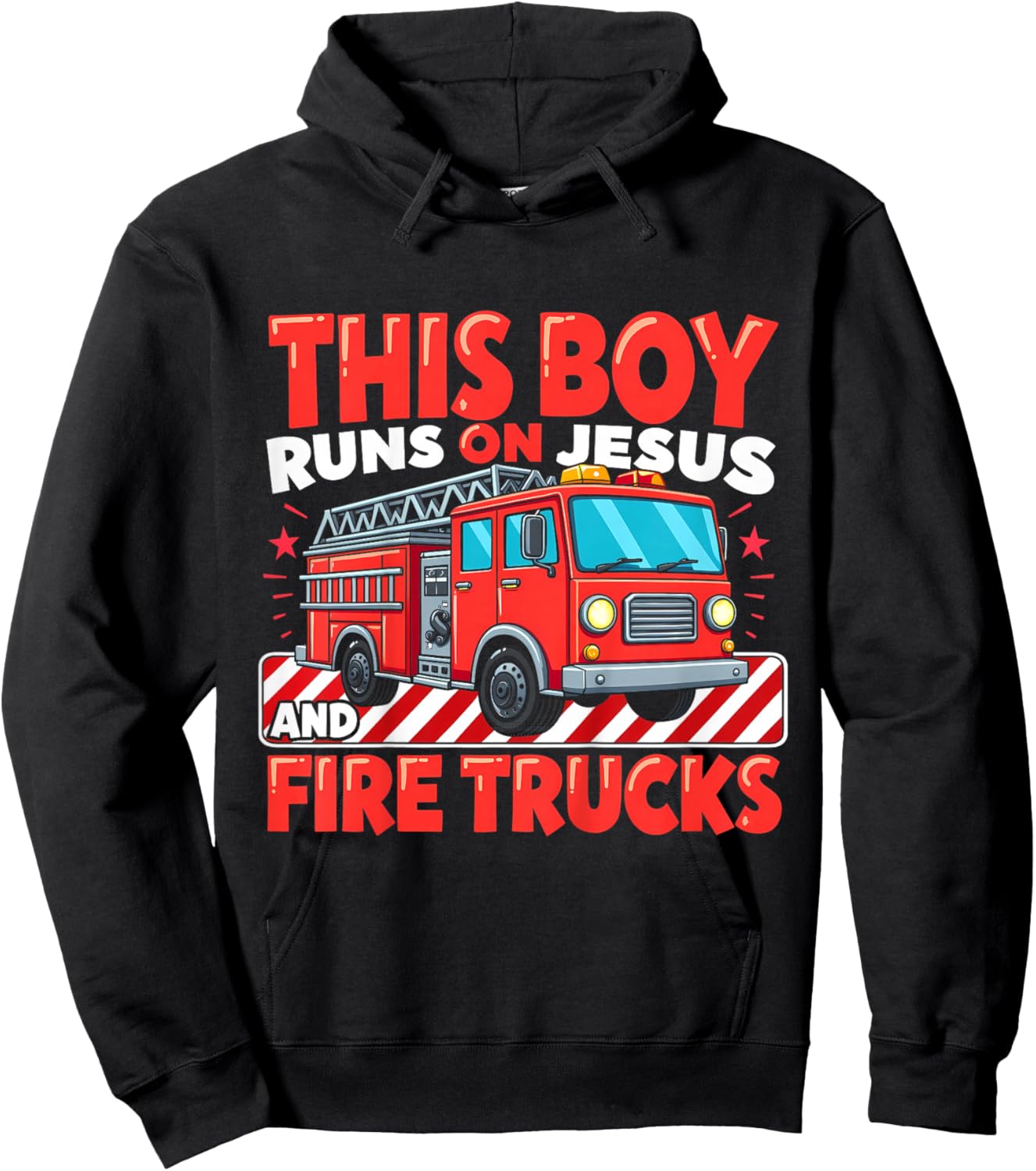 Kids This Boy Runs on Jesus and Fire Trucks Firefighter Toddler Hoodie - Hoodie | Black
