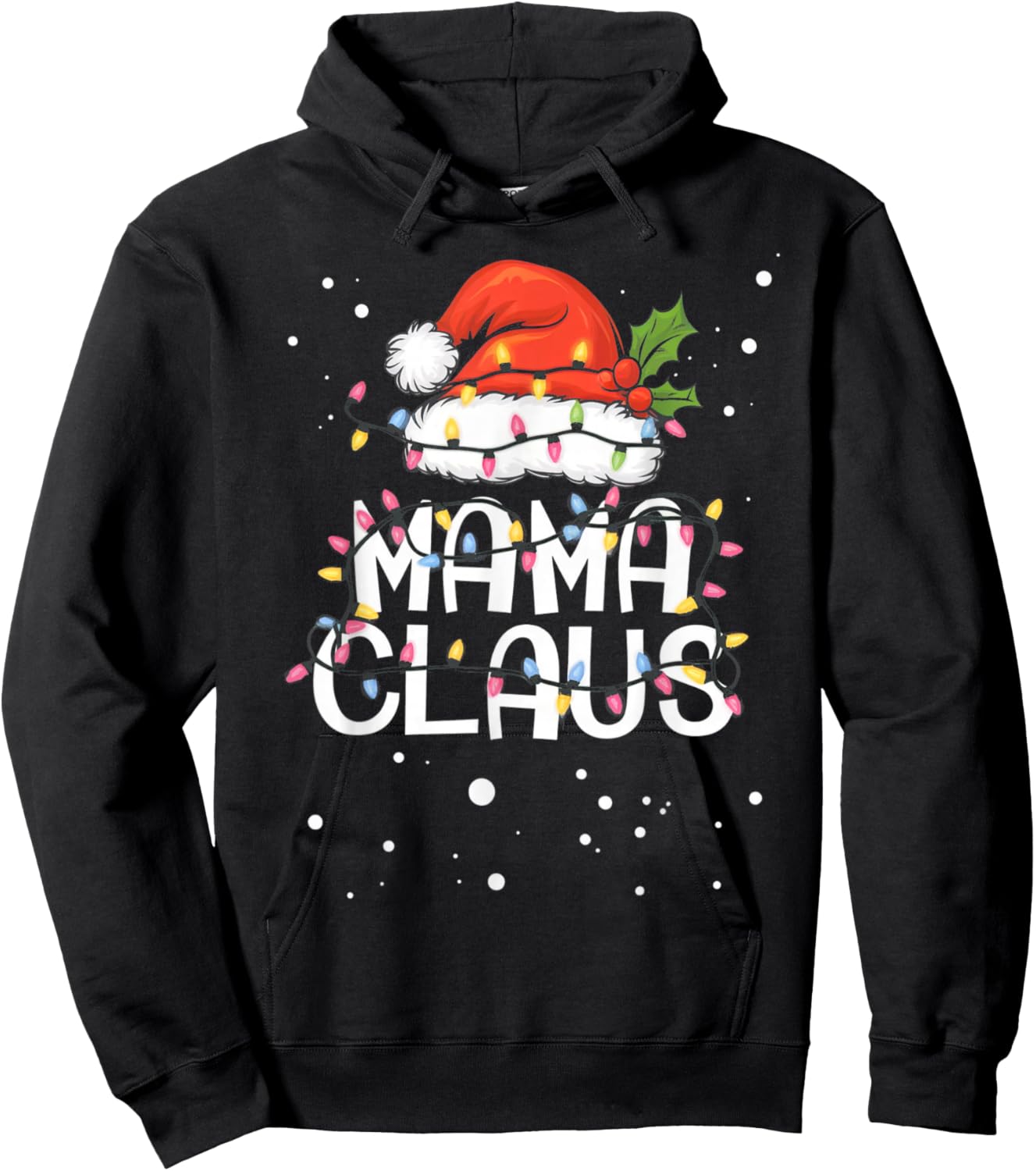 Mama Claus Christmas Lights Pajama Family Matching Gifts Hoodie - Hoodie | Black