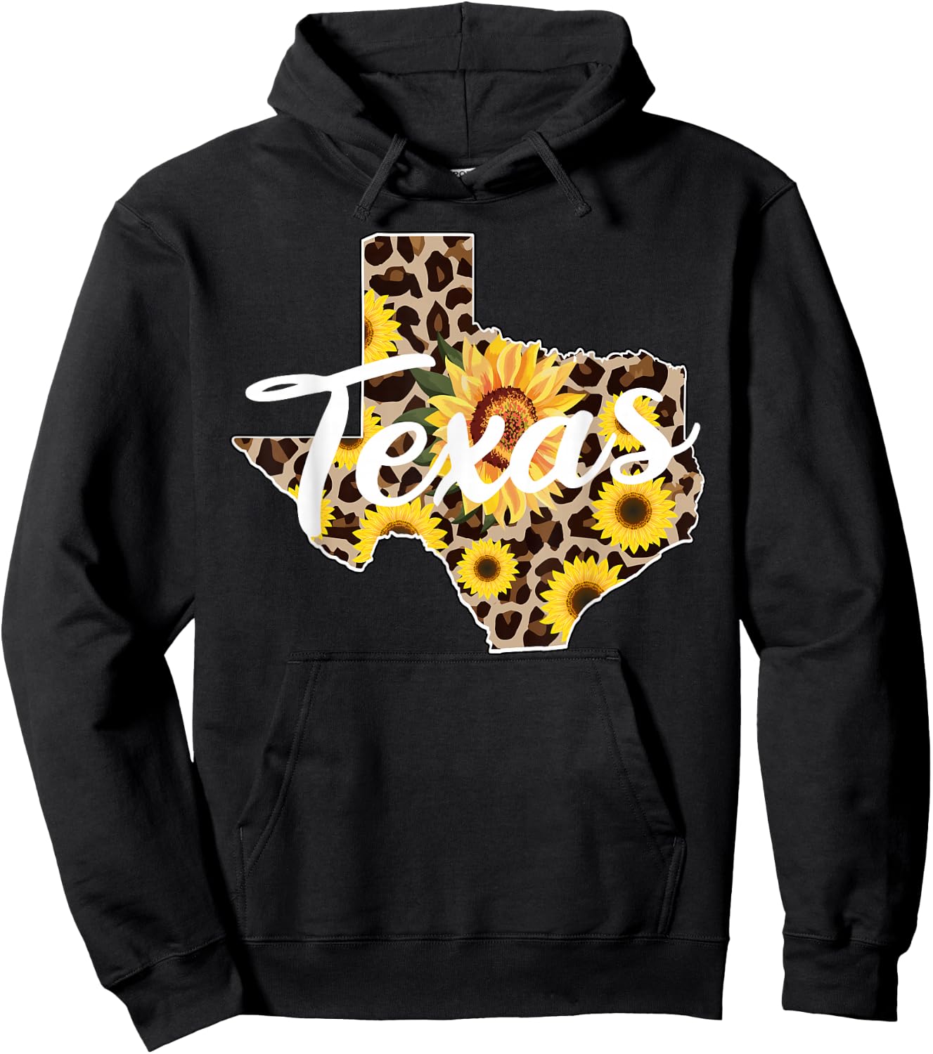 Texas Girl Sunflower Leopard Rustic Black State Pride Hoodie - Hoodie | Black
