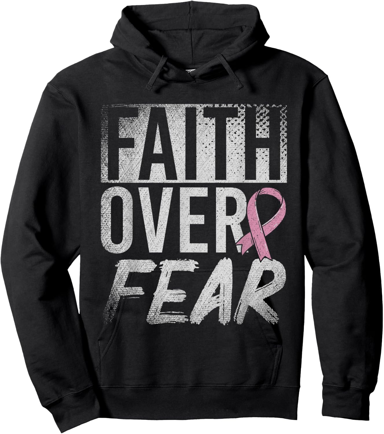 Faith Over Fear Pink Ribbon Fighter Breast Cancer Awareness Hoodie - Hoodie | Black